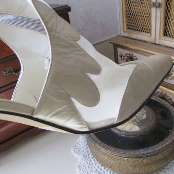 STEFANI NUDE SHOES, 8.5, SLING-BACK SEE-THRU ELEGANT MESH, 4" HEELS - Picture 5 of 12